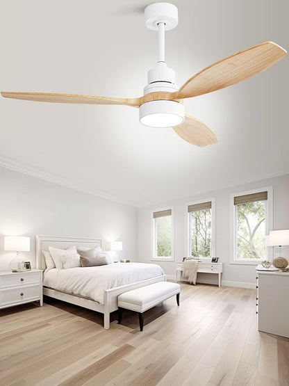 Sofucor Ceiling Fan with Lights, 52 Inch Mordern Wood Ceiling Fan with Remote for Indoor Farmhouse Bedroom Living Room Outdoor Patio Porch, Reversible DC Motor, Noiseless