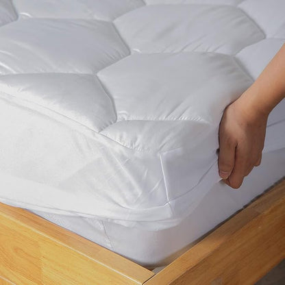 Twin XL Mattress Pad, 8-21" Deep Pocket Protector Ultra Soft Quilted Fitted Topper Cover Fit for Dorm Home Hotel -White