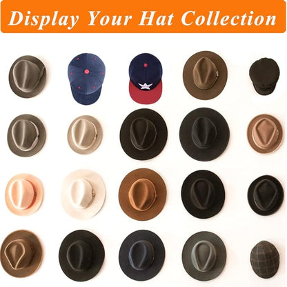 FOTYRIG Adhesive Hat Hooks Hat Hangers 10lbs Sticky Wall Rack for Baseball Caps, Bucket Hats, Cowboy Hats, Extended Wooden Pegs Handmade - Bathroom Door Cloest Entryway Wardrobe-8 Pack
