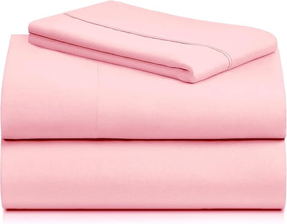LuxClub 3 PC Sheet Set Bed Sheets Deep Pockets 16" Eco Friendly Wrinkle Free Cooling Machine Washable Hotel Bedding Silky Soft - Baby Pink Twin