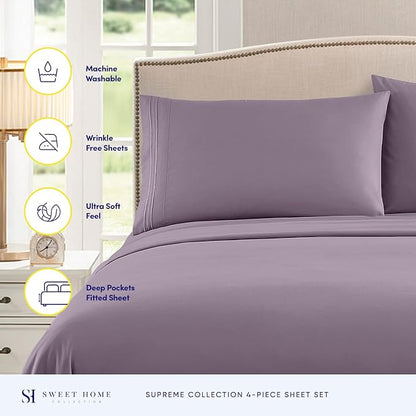 Twin Sheets - Breathable Luxury Sheets with Full Elastic & Secure Corner Straps Built In - 1800 Supreme Collection Extra Soft Deep Pocket Bedding Set, Sheet Set, Twin, Plum