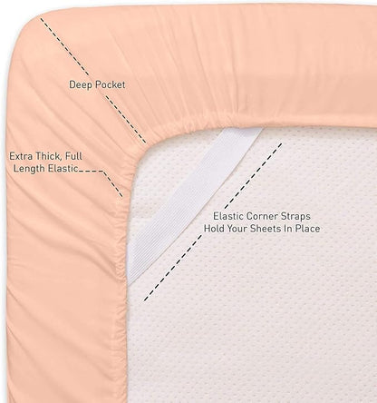 Split King Size Bed Sheets - 6 Piece 1500 Supreme Collection Fine Brushed Microfiber Deep Pocket Split King Sheet Set Bedding - 2 Extra Pillow Cases, Great Value, Split King, Peach