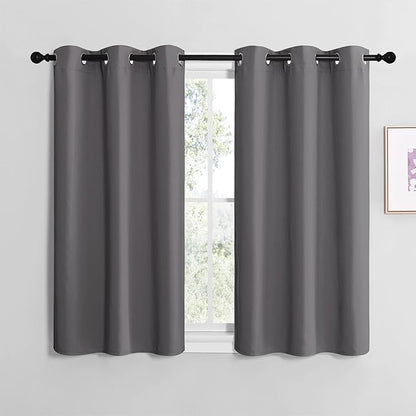 NICETOWN Grey Blackout Curtain Panels for Bedroom, 2 Panels, W34 x L36-inch, Thermal Insulated Grommet Top Blackout Draperies and Drapes for Basement
