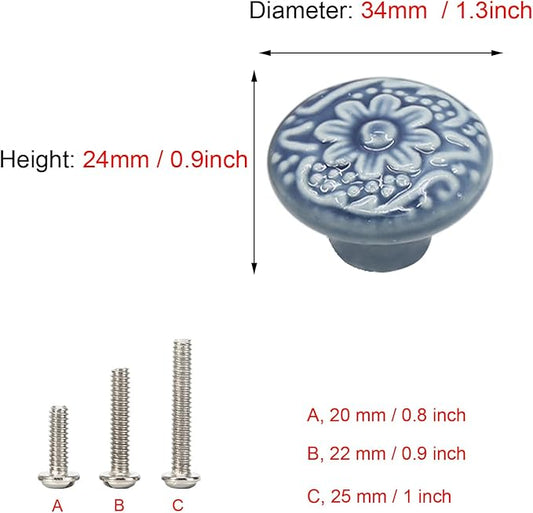 HUAMULAN 15 PCS Cabinet Knobs Glossy Ceramic Dresser Mushroom Table Drawer Cupboard Pull Furniture DIY Wardrobe Solid Color Vintage Handle,with 3 Size Mounting Screws