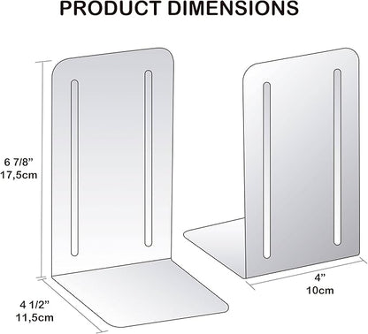 Acrimet Metal Bookends, Non-Skid Book Stand for Shelves, Heavy Duty Book Stopper, 6-7/8" H x 4" W x 4-1/2“ D, Red, 1 Pair