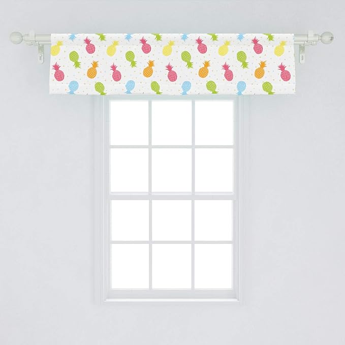 Lunarable Pineapple Window Valance, Colorful Pineapples Spring Refreshment Cheering Design Illustration, Curtain Valance for Kitchen Bedroom Decor with Rod Pocket, 54" X 12", Magenta Blue