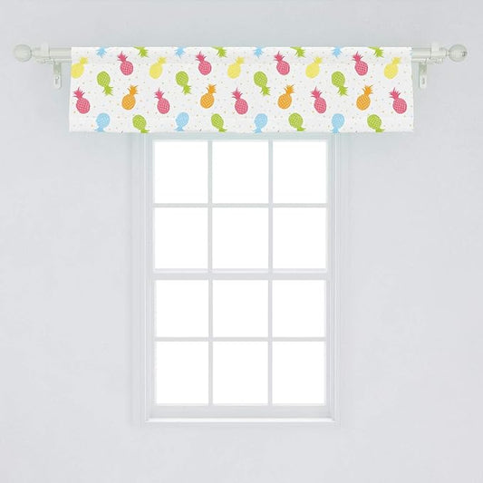 Lunarable Pineapple Window Valance, Colorful Pineapples Spring Refreshment Cheering Design Illustration, Curtain Valance for Kitchen Bedroom Decor with Rod Pocket, 54" X 12", Magenta Blue