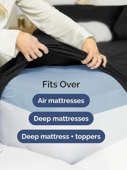 Extra Deep Queen Sheet Set - 6 Piece Breathable and Cooling Sheets - Hotel Luxury Bed Sheets Set - Easy & Secure Fit - Soft, Wrinkle Free and Comfy Sheets Set - Black Sheet Set with Extra Deep Pockets