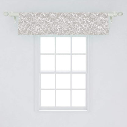 Lunarable Paisley Window Valance, Monochrome Little Hearts and Flower Pattern Soft Tones Swirls Print, Curtain Valance for Kitchen Bedroom Decor with Rod Pocket, 54" X 12", White