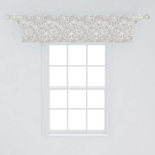 Lunarable Paisley Window Valance, Monochrome Little Hearts and Flower Pattern Soft Tones Swirls Print, Curtain Valance for Kitchen Bedroom Decor with Rod Pocket, 54" X 12", White
