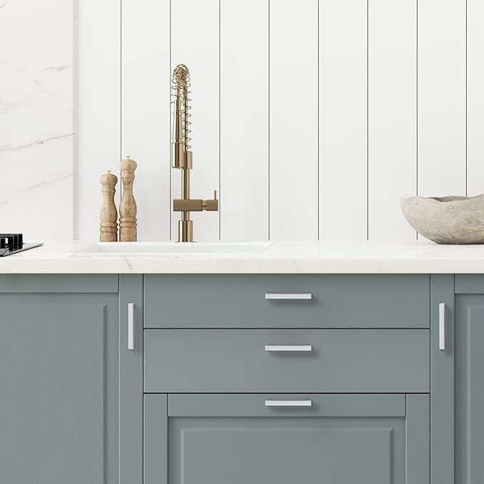 Ravinte 25 Pack Brushed Nickel Kitchen Cabinet Handles 3-1/2 Inch Cabinet Pulls Square Kitchen Hardware for Cabinet Drawer Pulls Drawer Handles Come with Screwdriver