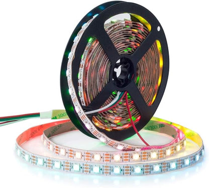BTF-LIGHTING WS2812B RGB ECO LED Strip, Chasing Effects 5050SMD Individually Addressable 16.4FT 60Pixel/m 300Pixels Flexible Dream Color IP30 for Bedroom DIY Project DC5V(No Adapter or Controller)