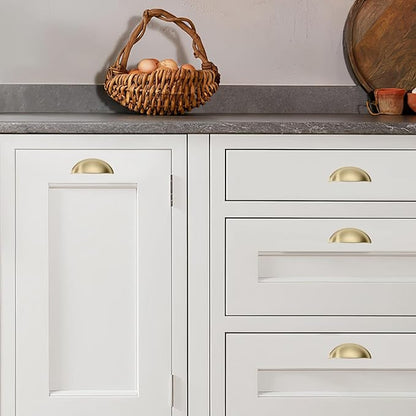 khtumeware 10 Pack 3-1/2" Drawer Pulls Brushed Brass Cabinet Cup Pulls Kitchen Hardware Cabinet Handles Drawer Handles Knobs 3.5 inch Hole Center