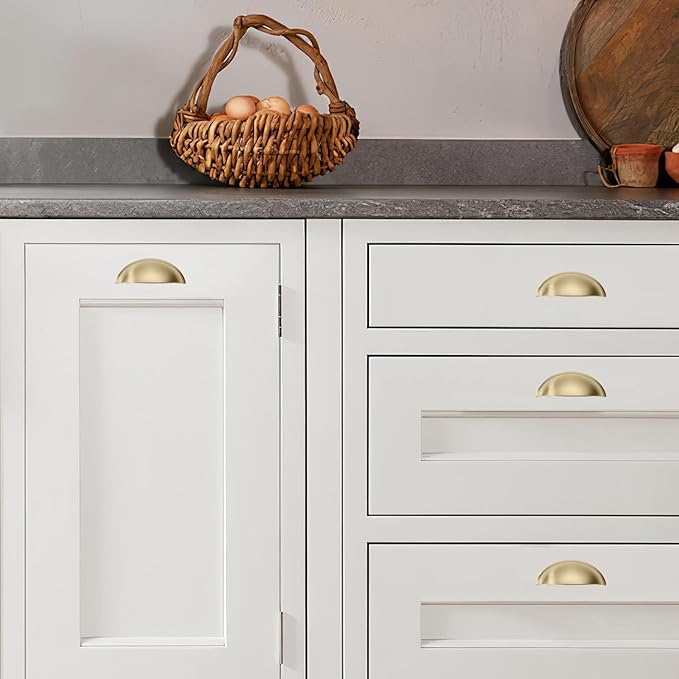 khtumeware 10 Pack 2-1/2" Gold Drawer Pulls Brushed Brass Cabinet Cup Pulls Kitchen Hardware Cabinet Handles Drawer Handles Knobs 2.5 inch Hole Center