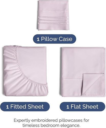 Twin XL Size 3 Piece Sheet Set - Comfy Breathable & Cooling Bed Sheets Set - Hotel Luxury Bedding for Women, Men, Kids, Teens, Boys & Girls - Deep Pockets and Wrinkle Free - Oeko-Tex - Light Lavender