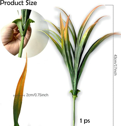 16 Pcs Outdoor Fake Plants UV Resistant Artificial Tall Grass Plants Faux Tropical Flowers Bushes Fall Winter Summer Planters Yard Patio Front Porch Décor Plastic Greenery Shrubs Decoration