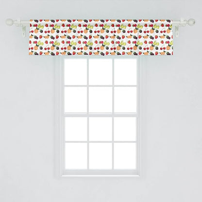 Lunarable Fruit Window Valance Pack of 2, Fresh Natural Themed Pears Cherries Grapes Peach Berry Strawberries Art Image, Rod Pocket Curtain Valances for Kitchen Bedroom, 54" X 12", Green Red