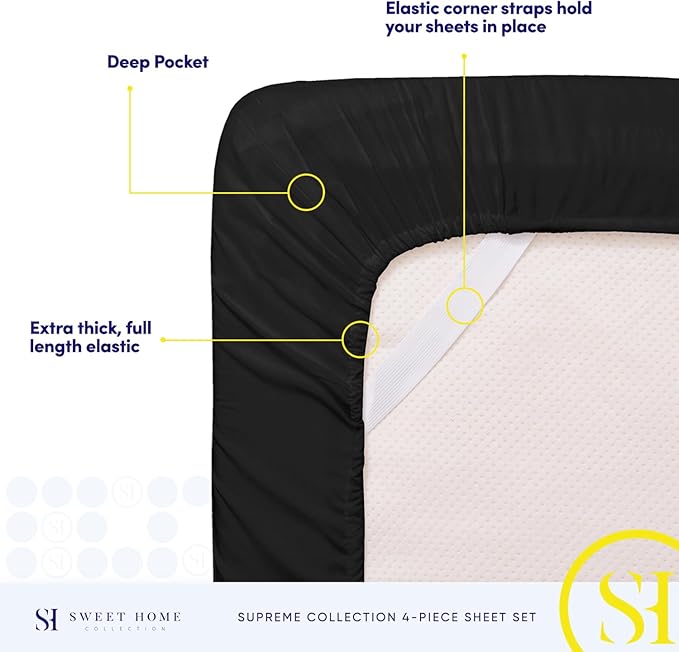 California King Sheet Sets - Breathable Luxury Sheets with Full Elastic & Secure Corner Straps Built In - 1800 Supreme Collection Cal King Deep Pocket Bedding Set, Sheet Set, California King, Black