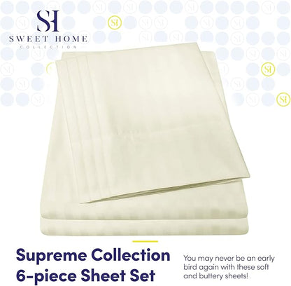 Cal King Size Bed Sheets - 6 Piece 1500 Supreme Collection Fine Brushed Microfiber Deep Pocket California King Sheet Set Bedding - 2 Extra Pillow Cases, Great Value, California King, Dobby Beige