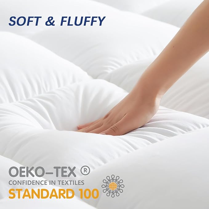 CYMULA Full XL Mattress Topper, Extra Thick Pillow Top Mattress Topper, Cooling Mattress Pad Cover with 8-21 Inch Elasticated Deep Pockets, Firm Plush Down Alternative Fill Mattress Protector