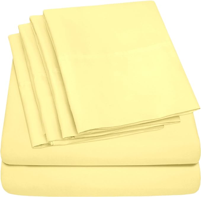 Twin XL Size Bed Sheets - 4 Piece 1500 Supreme Collection Fine Brushed Microfiber Deep Pocket Twin X-Large Sheet Set Bedding - 1 EXTRA PILLOW CASES, GREAT VALUE, Twin XL, Pale Yellow