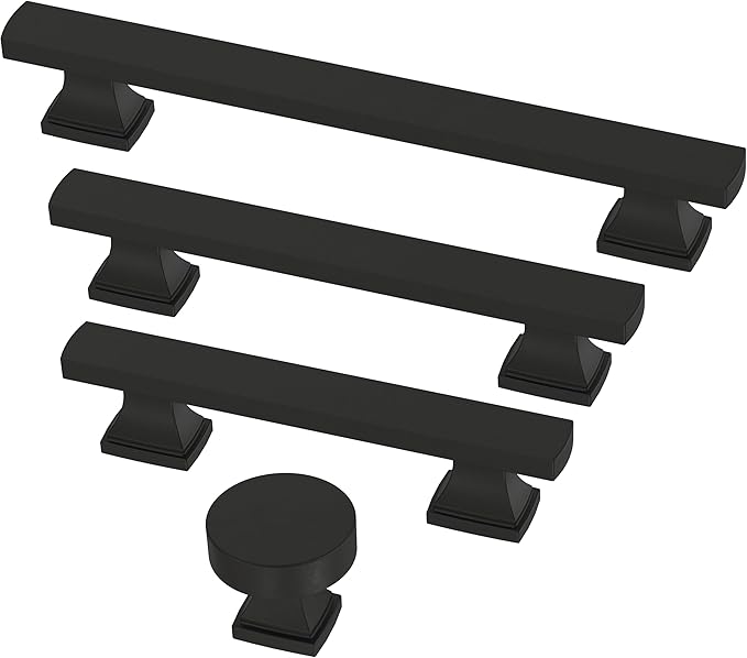 FRANKLIN BRASS Tiered Foot (10-Pack) Cabinet Handles 3" Hole Center Pulls | Matte Black Hardware Kitchen Door, Drawers, Dressers, Furniture P49572C-FB-B