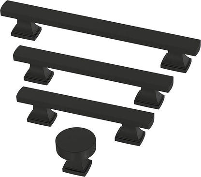 FRANKLIN BRASS Tiered Foot (10-Pack) Cabinet Handles 3" Hole Center Pulls | Matte Black Hardware Kitchen Door, Drawers, Dressers, Furniture P49572C-FB-B