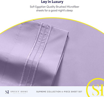 Queen Size Bed Sheets - Breathable Luxury Sheets with Full Elastic & Secure Corner Straps Built In - 1800 Supreme Collection Extra Soft Deep Pocket Bedding Set, Sheet Set, Queen, Lavender