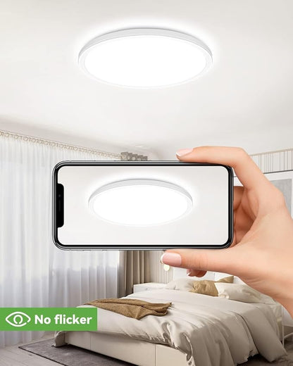 zemty 6Pack 12 Inch LED Flush Mount Ceiling Light, Super Slim 28W 3200lm LED Ceiling Light, 3 Color Temperature in One 3000k/4500k/6000K Round Light Fixture for Bedroom, Kitchen, Dining Room (White)