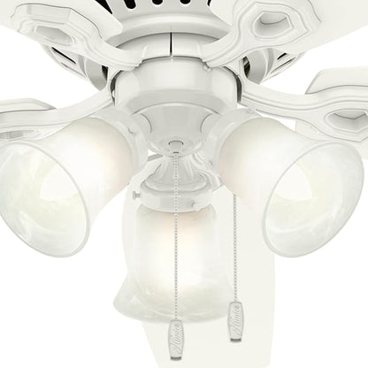 Hunter 52 inch Indoor Ceiling Fan with LED Lights - White Ceiling Fan with Pull Chain, For Bedroom, Living Room, or Kitchen, Low Profile Mount, No Remote, 5 Blades - Builder 53326, Snow White