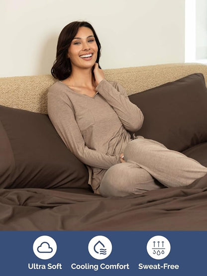 Extra Deep Full Sheet Set - 6 Piece Breathable and Cooling Sheets - Hotel Luxury Bed Sheets Set - Easy & Secure Fit - Soft, Wrinkle Free and Comfy Sheets Set - Brown Sheet Set with Extra Deep Pockets