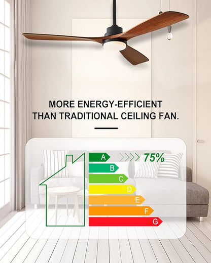 Modern Ceiling Fans with Lights, 3 Wood Fan Blades, 52" Black with Remote Control, Noiseless Reversible DC Motor for Bedroom/Living Room/Study/Patio