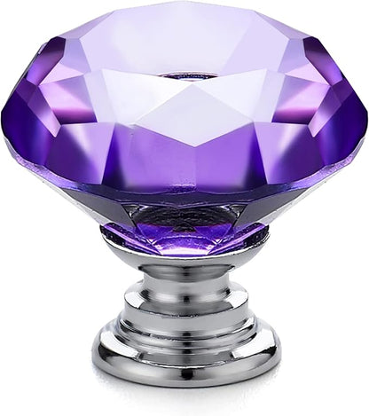 Ravinte 25 Pack Purple Crystal Knobs for Dresser Drawers Glass Cabinet Knobs Diamond Shaped Drawer Knobs - 30 mm Knobs with Silver Base