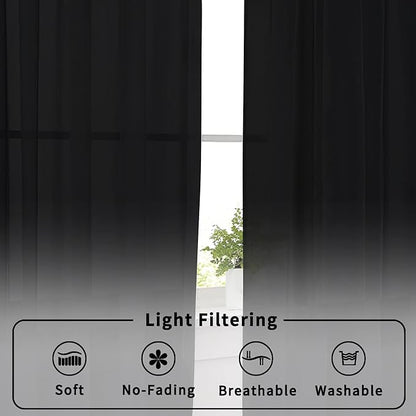 Aiyufeng Black Curtains 36 inches Long 2 Panels, Short Cafe Sheer Tiers, Kitchen Tier Curtains for Kitchen Room Laundry, Rod Pocket, 40" Wx36 L