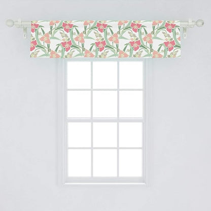 Lunarable Botanical Window Valance, Shabby Soft Tone Lily Blooms and Leaves Flower Pastel Beauty of Nature, Curtain Valance for Kitchen Bedroom Decor with Rod Pocket, 54" X 12", Green Pink