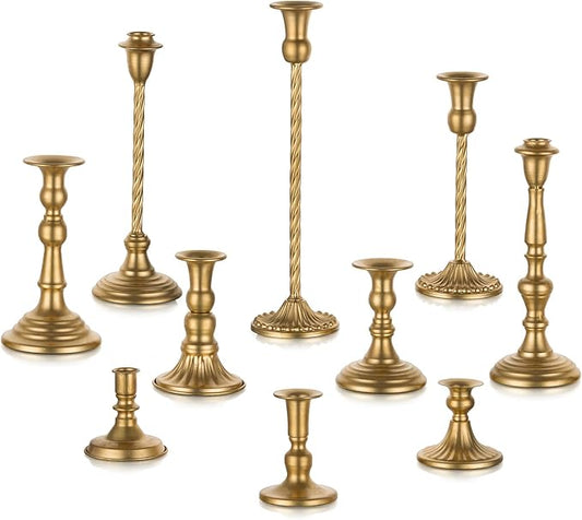 Candlestick Candle Holders Gold: Tall Taper Candles Stick Holder Wedding Decor Set of 10 Dinning Table Centerpiece Vintage Metal Candle Stand