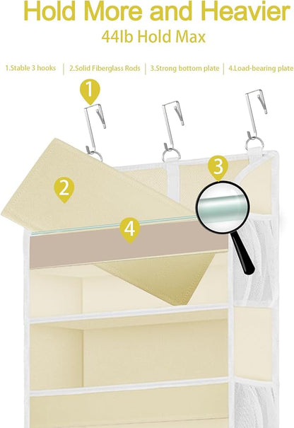 1 Pack Over The Door Storage Organizer with 5 Pockets 10 Mesh Pockets, 44 lbs Weight Capacity Door Hanging Organizers and Storage for Bedroom,Bathroom,Nursery,Kidroom,Babyroom