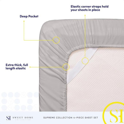 Full Size Sheet Sets - Breathable Luxury Sheets with Full Elastic & Secure Corner Straps Built In - 1800 Supreme Collection Extra Soft Deep Pocket Bedding Set, Sheet Set, Full, Silver