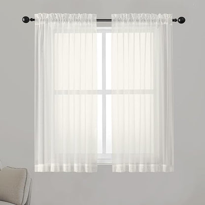 Chyhomenyc Ivory Sheer Curtains 54 Inch Length 2 Panels for Kitchen, Light Filtering Voile Rod Pocket Curtains Drapes for Living Room Bedroom Small Windows, 42Wx54L inches