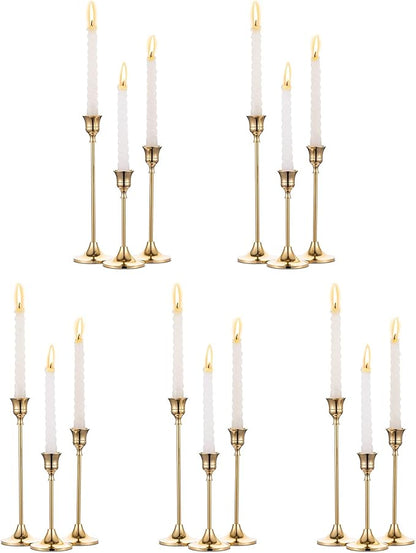 Nuptio Candlestick Candle Holders 15 Pcs Candle Stick Holder Gold Taper Candle Holder Candle Stand for Wedding Party Thanksgiving Halloween Birthday Mantel Baby Shower Table Centerpieces Decor