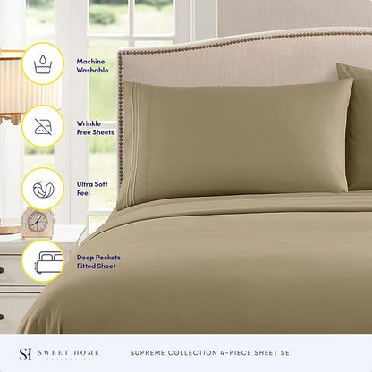 King Size Sheets - Breathable Luxury Bed Sheets with Full Elastic & Secure Corner Straps Built In - 1800 Supreme Collection Extra Soft Deep Pocket Bedding Set, Sheet Set, King, Sage