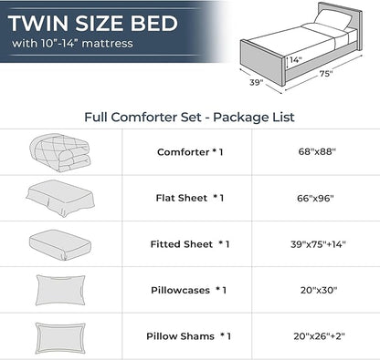 HEVUMYI Linen Twin Comforter Set - 5-Piece All Season Bed in a Bag Twin, Ultra Soft Bedding Set with Comforter, Flat Sheet, Fitted Sheet, Pillowcases, Pillow Shams