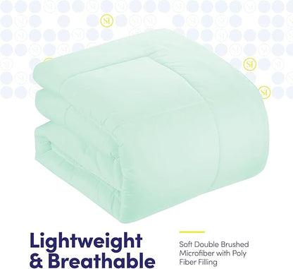 Sweet Home Collection 7 Piece Comforter Set Bag Solid Color All Season Soft Down Alternative Blanket & Luxurious Microfiber Bed Sheets, Mint, Full