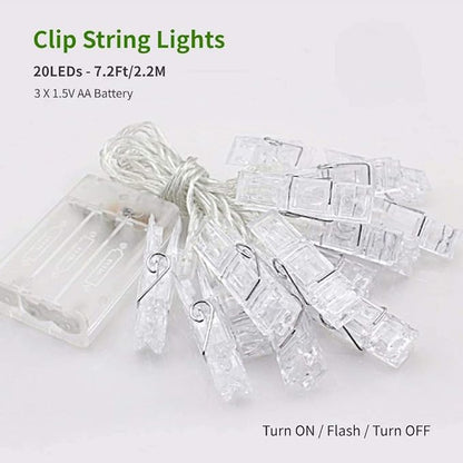 Dopheuor LED Photo Clip Copper String Lights Starry Fairy Warm White Lights Battery Powered for Hang Pictures Cards Bedroom Wall Decorations Christmas Patio Halloween Thanksgiving Wedding Party Décor