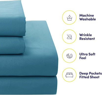Sweet Home Collection 7 Piece Comforter Set Bag Solid Color All Season Soft Down Alternative Blanket & Luxurious Microfiber Bed Sheets, Marino, Full