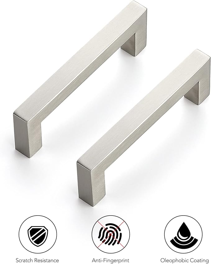 Ravinte 10 Pack 4 Inch Kitchen Square Cabinet Handles Satin Nickel Pulls Brushed Nickel Drawer Pulls Cabinet Hardware Kitchen Handles