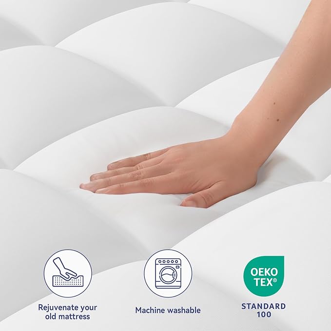 ELEMUSE RV King Mattress Topper for Back Pain, Extra Thick Mattress Pad Cover, Plush Soft Pillowtop with Elastic Deep Pocket, Overfilled Down Alternative Filling