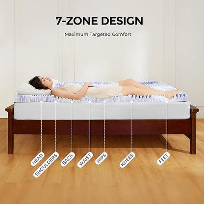 Dreamsmith 4 Inch 7-Zone Full Memory Foam Mattress Topper, Cooling Gel Infused Foam Mattress Pad, Full Size Bed, CertiPUR-US Certified