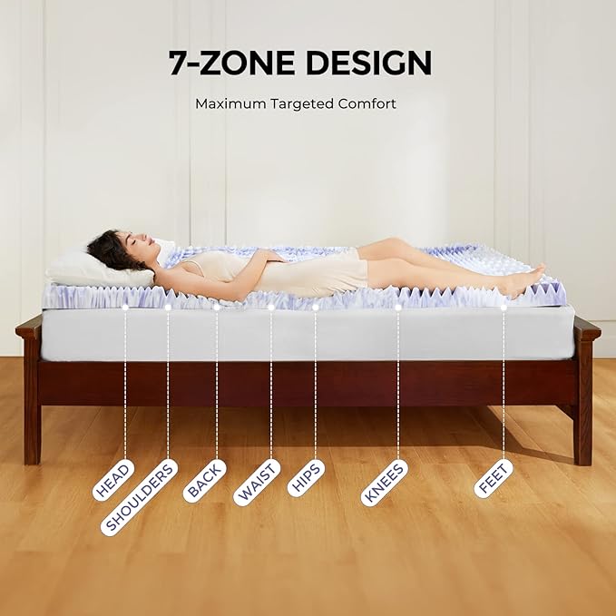Dreamsmith 4 Inch 7-Zone Twin Memory Foam Mattress Topper, Cooling Gel Infused Foam Mattress Pad, Twin Size Bed, CertiPUR-US Certified, Dorm Room Essentials