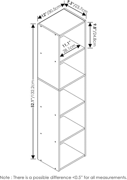 Furinno PASIR Book Shelf, 5-Tier Modern Bookshelf, Open Shelves Bookcase 9" x 12" x 52", for Living Room, Bedroom, Home Office, White